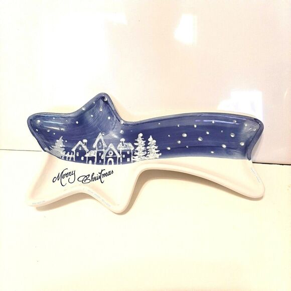 Christmas Tidbit Tray Shooting Star  Snow Ceramiche Fabbro Made in Italy - Picture 5 of 5